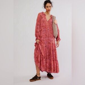 Free People Feeling Groovy Dress. Large. Maxi. Long Sleeve. Lined.